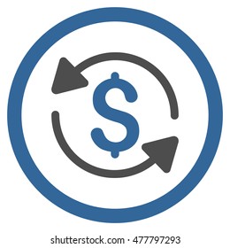 Money Turnover rounded icon. Vector illustration style is flat iconic bicolor symbol, cobalt and gray colors, white background.