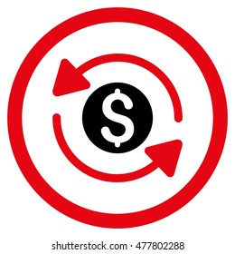 Money Turnover rounded icon. Vector illustration style is flat iconic bicolor symbol, intensive red and black colors, white background.