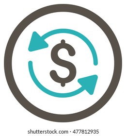 Money Turnover rounded icon. Vector illustration style is flat iconic bicolor symbol, grey and cyan colors, white background.