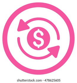 Money Turnover rounded icon. Vector illustration style is flat iconic symbol, pink color, white background.