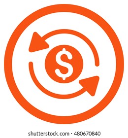 Money Turnover rounded icon. Vector illustration style is flat iconic symbol, orange color, white background.