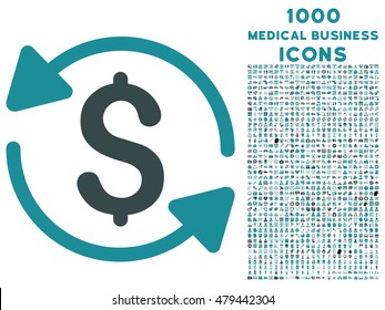 Money Turnover vector bicolor icon with 1000 medical business icons. Set style is flat pictograms, soft blue colors, white background.