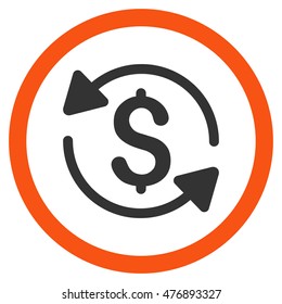 Money Turnover vector bicolor rounded icon. Image style is a flat icon symbol inside a circle, orange and gray colors, white background.
