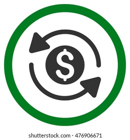 Money Turnover vector bicolor rounded icon. Image style is a flat icon symbol inside a circle, green and gray colors, white background.