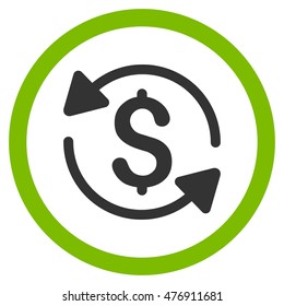 Money Turnover vector bicolor rounded icon. Image style is a flat icon symbol inside a circle, eco green and gray colors, white background.