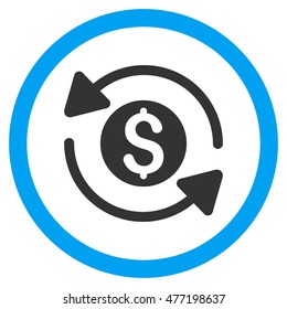 Money Turnover vector bicolor rounded icon. Image style is a flat icon symbol inside a circle, blue and gray colors, white background.