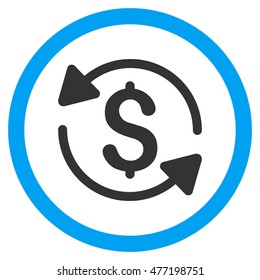 Money Turnover vector bicolor rounded icon. Image style is a flat icon symbol inside a circle, blue and gray colors, white background.