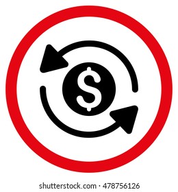 Money Turnover vector bicolor rounded icon. Image style is a flat icon symbol inside a circle, intensive red and black colors, white background.