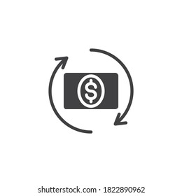Icono del vector del volumen de negocios. signo plano relleno para concepto móvil y diseño web. Dólar con flechas icono de glifo. Símbolo, ilustración del logotipo. Gráficos vectoriales