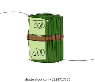 Money twisted into a roll, bribe, redemption, cash, banknotes, dollars, hryvnia, euro color, colored one line art. Continuous line drawing of bank, payment, data, savings, economic, wealth, credit