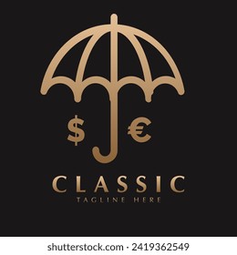 dinero con diseño de logotipo de paraguas plantilla vectorial