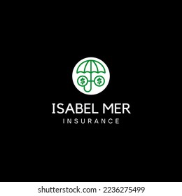 Diseño vectorial del logo del dinero y el paraguas, sobre fondo negro, vista superior. perfecto para su logotipo de negocio de finanzas y más