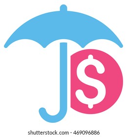 Money Umbrella Protection icon. Vector style is bicolor flat iconic symbol with rounded angles, pink and blue colors, white background.