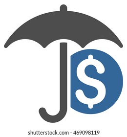 Money Umbrella Protection icon. Vector style is bicolor flat iconic symbol with rounded angles, cobalt and gray colors, white background.
