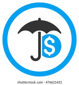 Money Umbrella Protection rounded icon. Vector illustration style is flat iconic bicolor symbol, blue and gray colors, white background.