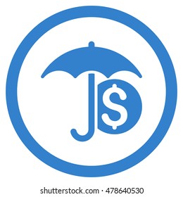 Money Umbrella Protection rounded icon. Vector illustration style is flat iconic symbol, cobalt color, white background.
