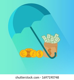 Geld und ein Regenschirm.Flat Icon für Web Design.Vektorillustration Illustration.