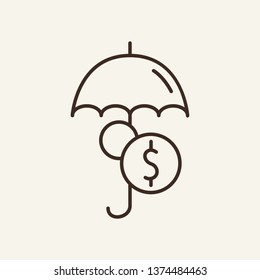 Money under umbrella line icon. Dollar, coin, cash. Finance concept. Vector illustration can be used for topics like safety, financial security, business