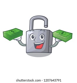 With money unlocking padlock on the cartoon gate