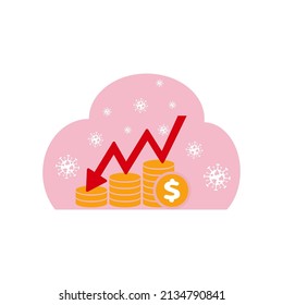 Money us dollar crisis with covid -19 concept in flat style . Vector illustration