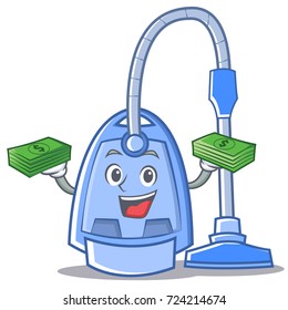 With money vacuum cleaner character cartoon