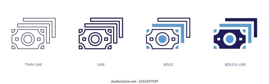 Money values icon in 4 different styles. Thin Line, Line, Bold, and Bold Line. Duotone style. Editable stroke.