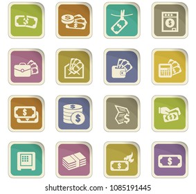 Money vector colored paper stickers with icons