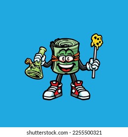 money vector dabbing bong hold wax nug weed cartoon