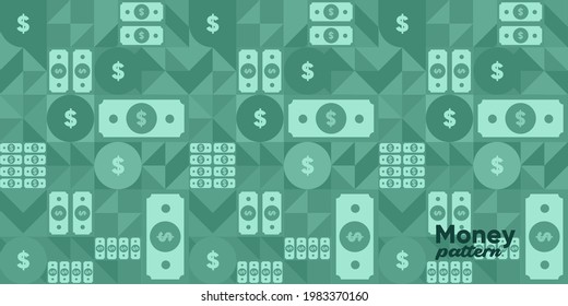 Money. Vector flat illustration. Simple background illustration about money, finance and business. Funny cartoon style. Abstract geometric patterns. Perfect for social banner, cover, poster or flyer.