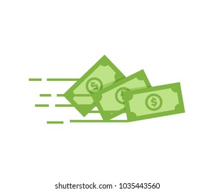 Money vector icon  Bank note Dollar bill flying from sender to receiver  Design illustration for money  wealth  investment   finance concepts