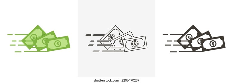 Money Vector Icon. Bank Note Dollar Bill Flying From Sender To Receiver. Design Illustration For Money, Wealth, Investment And Finance Concepts