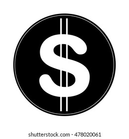 Money vector icon, black circle with a dollar sign