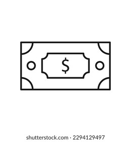 Icono del vector de dinero. Icono de caja. Diseño de letreros planos de efectivo. Símbolo de dinero. Icono de esquema de efectivo. Pictograma de dólar. icono de interfaz de usuario de UX