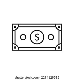 Icono del vector de dinero. Icono de caja. Diseño de letreros planos de efectivo. Símbolo de dinero. Icono de esquema de efectivo. Pictograma de dólar. icono de interfaz de usuario de UX