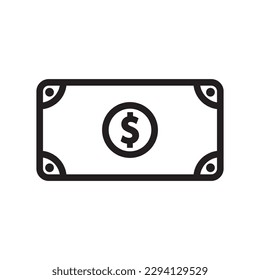 Icono del vector de dinero. Icono de caja. Diseño de letreros planos de efectivo. Símbolo de dinero. Icono de esquema de efectivo. Pictograma de dólar. icono de interfaz de usuario de UX