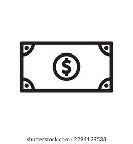 Icono del vector de dinero. Icono de caja. Diseño de letreros planos de efectivo. Símbolo de dinero. Icono de esquema de efectivo. Pictograma de dólar. icono de interfaz de usuario de UX