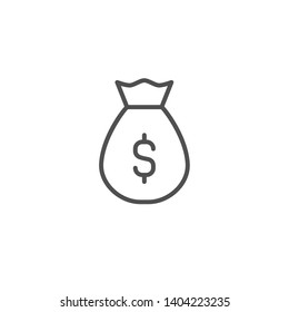 Money vector icon, dollar coins bag line outline sign, linear thin symbol, flat design for web, website, mobile app