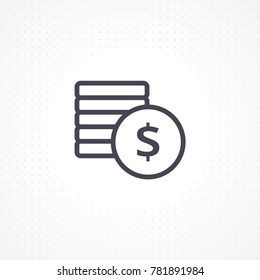 Money vector icon. Flat line money icon. Payment illustration. Coins and dollar cent sign isolated on white background. Business concept vector illustration