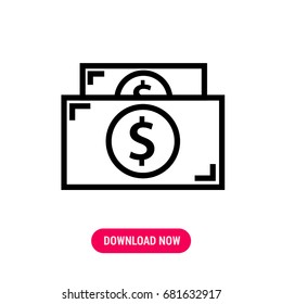Money vector icon, The outlined symbol of dollar banknote. Simple, modern flat vector illustration for mobile app, website or desktop app   
