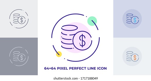 Money. Vector Icon. Payment system. Coins and Dollar cent Sign isolated on background. Line art design style. Business concept.