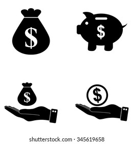 money - vector icon, set  - money bag, Piggy bank