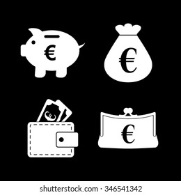 money - vector icon, set  - money bag, Piggy bank, Purse and Wallet
