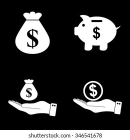 money - vector icon, set  - money bag, Piggy bank