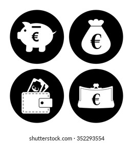 money - vector icon, set  - money bag, Piggy bank, Purse and Wallet