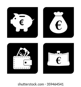 money - vector icon; set  - money bag; Piggy bank;  Purse and Wallet