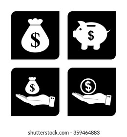 money - vector icon; set  -  money bag; Piggy bank
