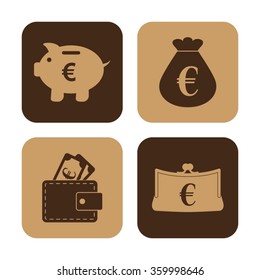 money - vector icon; set  - money bag; Piggy  bank; Purse and Wallet