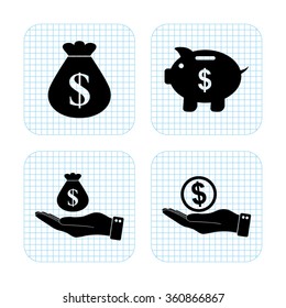 money - vector icon; set  -  money bag; Piggy bank