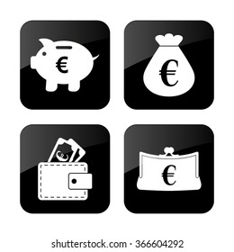 money - vector icon; set  - money bag; Piggy bank;  Purse and Wallet