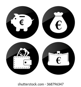money - vector icon; set  - money bag; Piggy bank;  Purse and Wallet